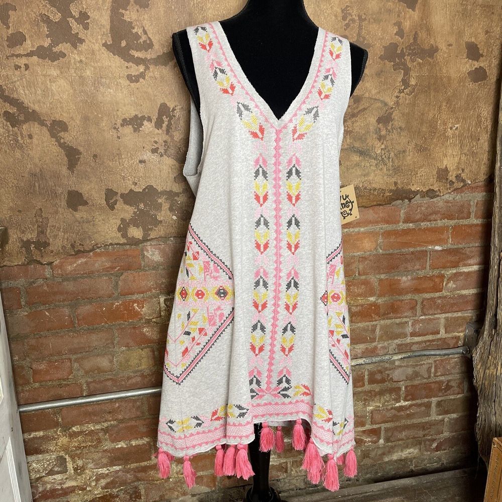 Ivy Jane Embroidered Peasant Boho Bohemian  Cover Up Size Small 100% Cotton 84